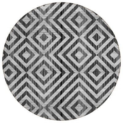 Black Gray And Silver Geometric Washable Indoor Outdoor Area Rug