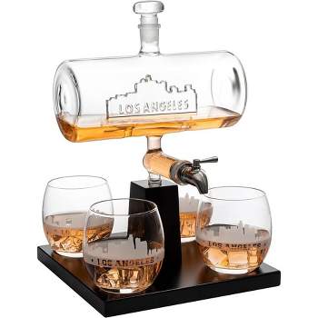 The Wine Savant Los Angeles Design Whiskey & Wine Decanter Set Includes 4 Los Angeles Design Whiskey Glasses, Unique Addition to Home Bar - 1100 ml