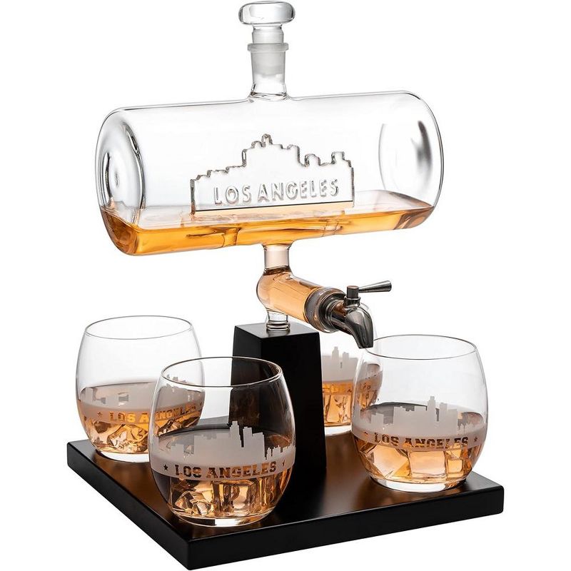 The Wine Savant Los Angeles Design Whiskey & Wine Decanter Set Includes 4 Los Angeles Design Whiskey Glasses, Unique Addition to Home Bar - 1100 ml, 1 of 6