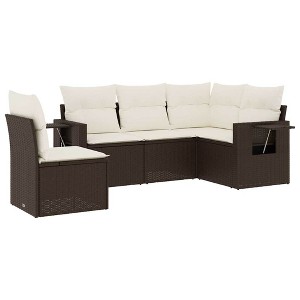 vidaXL 5 Piece Patio Sofa Set with Cushions - Brown and Cream Without Table - 1 of 4
