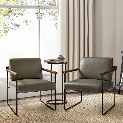 Set of 2 Elisa Ergonomic Modern Accent Armchair with Metal Base and Special Solid Wood Arm| ARTFUL LIVING DESIGN