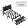 VECELO Queen Size Upholstered Bed Frame with Storage End of Bed Bench, Platform Bed with Headboard & Charging Station, Black - 3 of 4