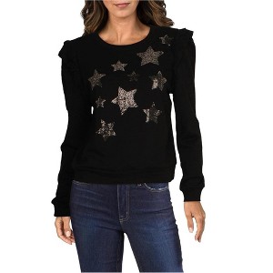 I.N.C International Concepts Womens Stars Sweatshirt, Black, X-Small - 1 of 1