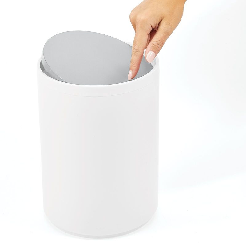 mDesign Plastic Small Round 1.7 Gallon Trash Can with Swing Lid, 3 of 7