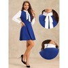 INSPIRE CHIC Women's Elegant Contrast Ruffle Stand Collar Bow Tie Puff Sleeve Office Dress - 2 of 4