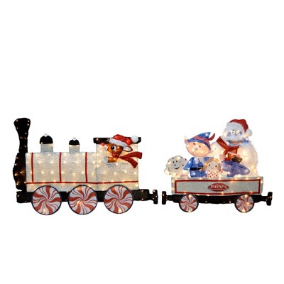 Rudolph the Red-Nosed Reindeer 79in Rudolph PreLit LED 2D Yard Art Two Piece Train Set, Silver