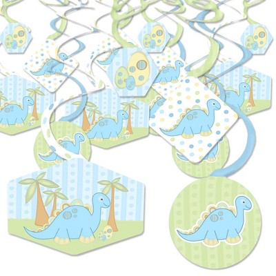 Big Dot of Happiness Baby Boy Dinosaur - Baby Shower or Birthday Party Hanging Decor - Party Decoration Swirls - Set of 40