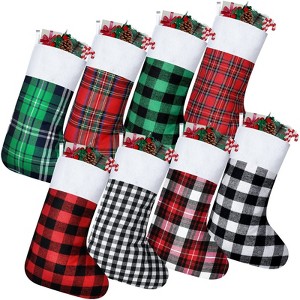 Aoibox 8 Pack Buffalo Plaid Christmas Stockings 15 x 10 Inch Large Fabric Hanging Stockings for Fireplace Tree Window Party Decor - 1 of 4