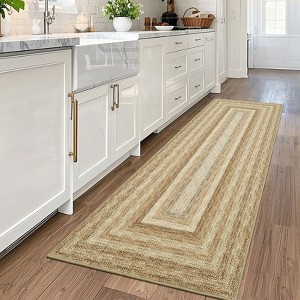 Braided Print Area Rug Washable Bedroom Rugs Bordered Geometric Indoor Soft Carpet Farmhouse Low Pile Non Slip Throw Floor Cover - 1 of 4
