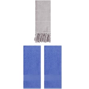 REGALWOVEN 3 Packs Solid Textured and Tassels Soft Absorbent Decorative Hand Towel - 1 of 4