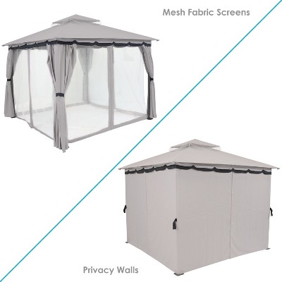 Gray 10' x 10' Soft-Top Patio Gazebo with Screens and Privacy Walls