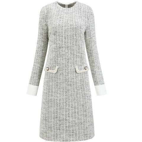 Женские платья INSPIRE CHIC Women's Tweed Round Neck Formal Work Long Sleeve Sheath Dresses White Black Large