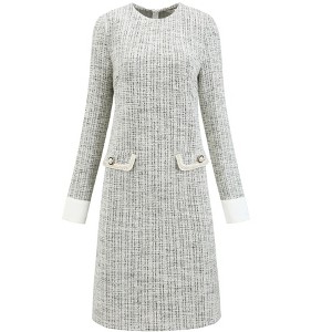 INSPIRE CHIC Women's Tweed Round Neck Formal Work Long Sleeve Sheath Dresses - 1 of 4