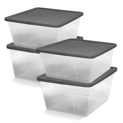 Homz Plastic Multipurpose Stackable Storage Container Bins with Secure Latching Lid for Home and Office Organization