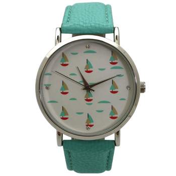 Olivia Pratt Faux Red Leather Sailing Boats Dial Women Watch