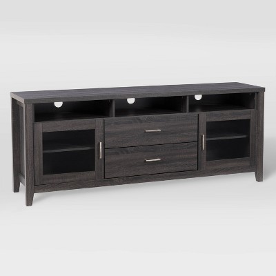 Hollywood Classic Dark Gray Entertainment Bench with Tempered Glass Doors