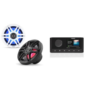 Fusion MS-RA210 Source Unit w/ Clarion CMS-651RGB-SWB 6.5-inch Coaxial Marine Speakers with built-in RGB illumination ( Includes White & Black Spor... - 1 of 4