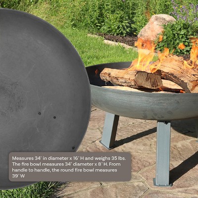 Gray 34-Inch Steel and Cast Iron Wood-Burning Fire Pit