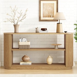 Modern Slim Console Table with Open Shelf, Narrow Entryway Table with Wood Grain Finish, Hallway & Sofa Table for Living Room-Maison Boucle - 1 of 4