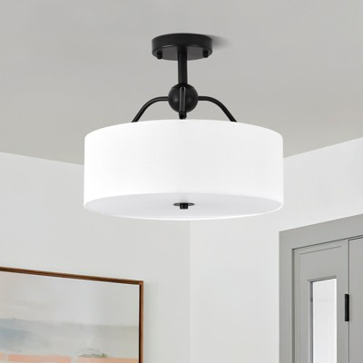 PAKOKULA Modern 3-Light Matte Black Dimmable Semi-Flush Mount Ceiling Light with White Drum Fabric Shade