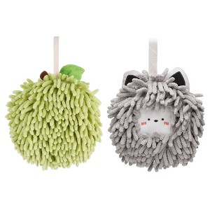 REGALWOVEN 2 Pcs Comfortable Soft Absorbent Chenille Ball Fuzzy Hand Towels - 1 of 4