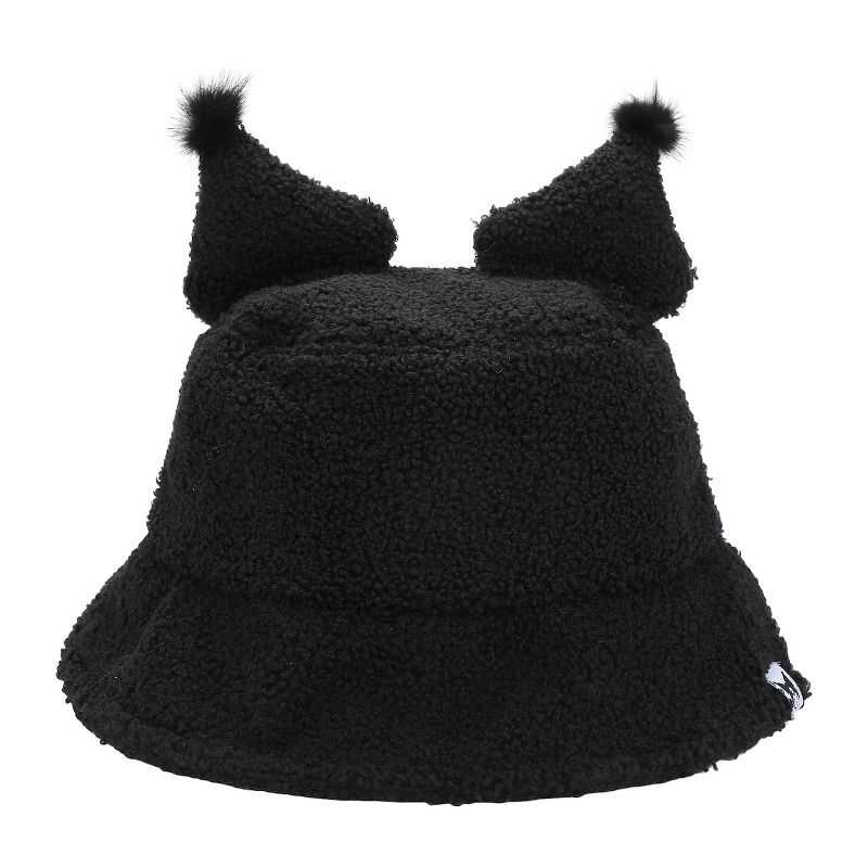 Kuromi Short Fur Novelty Ears Bucket Hat with Woven Label, 1 of 5