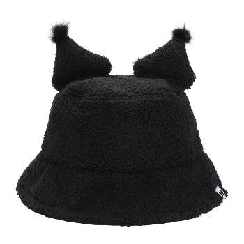 Kuromi Short Fur Novelty Ears Bucket Hat with Woven Label