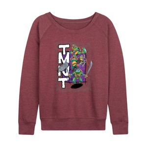 Women's - Teenage Mutant Ninja Turtles - Donatello, Raphael, Leonardo, & Michelangelo Lightweight French Terry Wide Neck Long Sleeve Shirt - 1 of 4