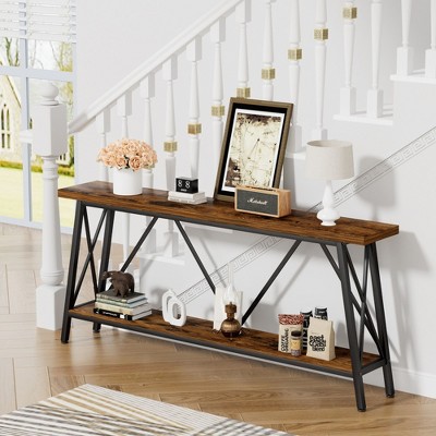NicBex Console Table with Open Bottom Storage Shelf,Entryway Table with X-Shaped Side Frames and M-Shaped Back Design,Couch Table for Living Room
