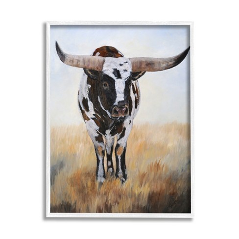 Stupell Industries Spotted Longhorn Cattle Painting Framed Giclee, 16 X ...