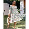 Coolmee Women's Flowy Long Sleeve Square Neck Floral Midi Dress Smocked Spring Fall Wedding Guest Dresses with Belt - 3 of 4