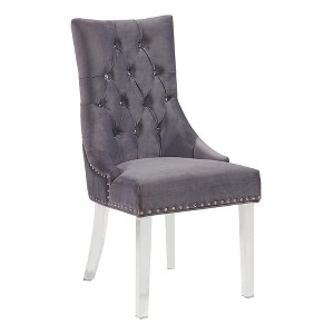 Armen Living,Gobi Modern and Contemporary Tufted Dining Chair in Gray Velvet with Acrylic Legs - 1 of 3