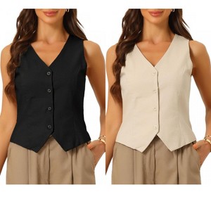 INSPIRE CHIC Women's Fashion Sleeveless Button Down V Neck Crop Summer Vest 2 Packs - 1 of 4