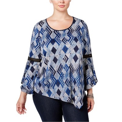 NY Collection Womens Ruffled Bell-Sleeve Pullover Blouse