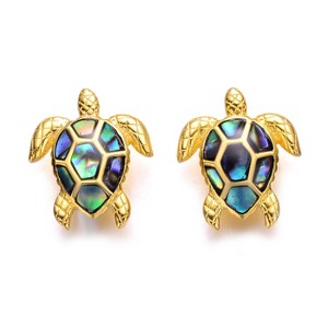 Guili Sterling Silver 14K Yellow Gold Plated Sea Turtle Stud Earrings with Shimmering Abalone Shell Inlay - A Nature-inspired Gift for Any Occasion - 1 of 3