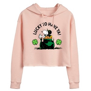 Women's - Peanuts - Lucky To Have Ya Cropped Graphic Hoodie - 1 of 4