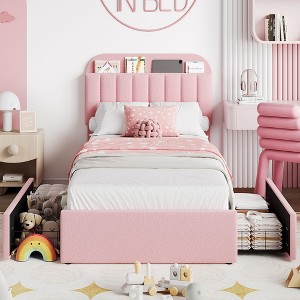 Platform Bed Frame with Two Flexible Storage Drawers, Padded Platform Bed Frame, Easy to Assemble, No Spring Mattress Required, Quiet Operation - 1 of 4