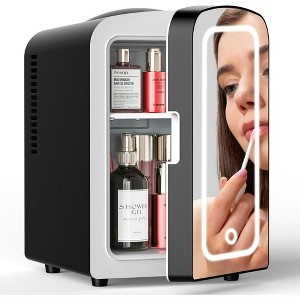 Kismile Mini Fridge with Dimmable LED Mirror, 4L Capacity for Refrigerating Makeup, Skincare and Food & Drink (Black) - 1 of 4