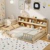 Costway Full Size Montessori Floor Bed with Bookcase Storage Shelves & Safety Fence Rails Pink/Natural/White/Gray - 2 of 4