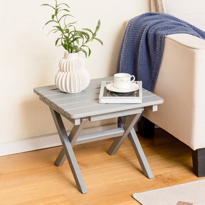 Gray HDPE Folding Outdoor Side Table with Slatted Top