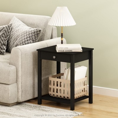 Furinno Mid-Century Sofa Side End Table W/Drawer & Open Storage Shelf,Americano