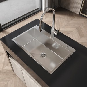 Gulches 30"x19" Brushed Nickel Overmount Single Bowl Kitchen Sink, 20 Gauge 304 Stainless Steel, with US Standard Drain & Hook - 1 of 4