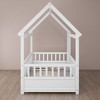 CAVINAS Twin Size Bed Frame, Wooden Bed with House Roof Frame for Children, Floor Platform Bed with Fence Guardrails - 4 of 4