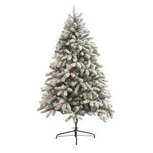 6ft. Flocked Spruce Artificial Christmas Tree with 450 Clear Lights and 925 Branches – Elegant Winter X-Mas Look - 1 of 4