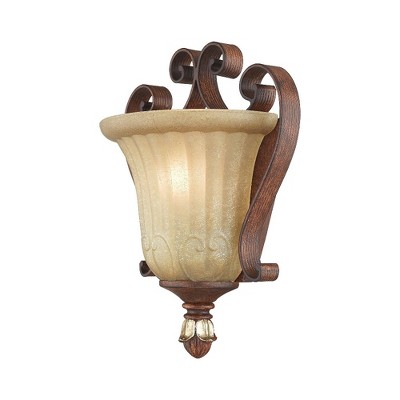 Villa Verona Bronze and Gold Leaf Wall Sconce with Rustic Glass
