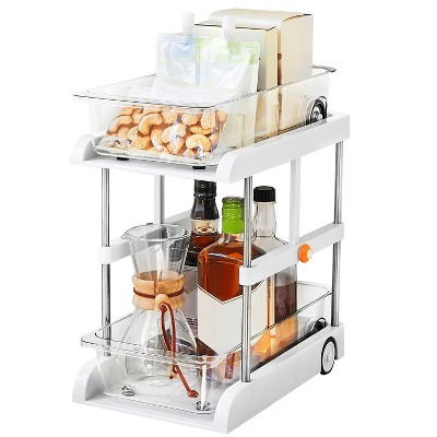 NewHome "2-Tier Height Adjustable Under Sink Organizer with Flexible Wheels, Movable Dividers, Pull-Out Trays" White