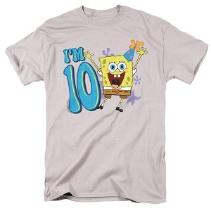 Spongebob Squarepants Birthday Hat, I'M 10 Adult T-Shirt Silver Small - 1 of 4