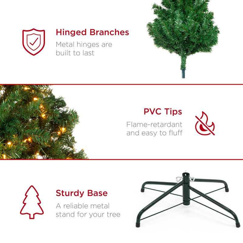 Best Choice Products Pre-Lit Spruce Artificial Christmas Tree w/ Easy Assembly, Metal Hinges & Foldable Base, 6 of 12