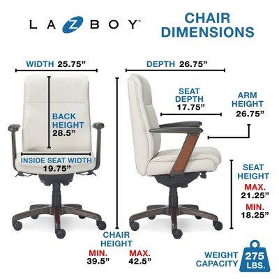 White Leather and Wood Swivel Executive Office Chair with Lumbar Support