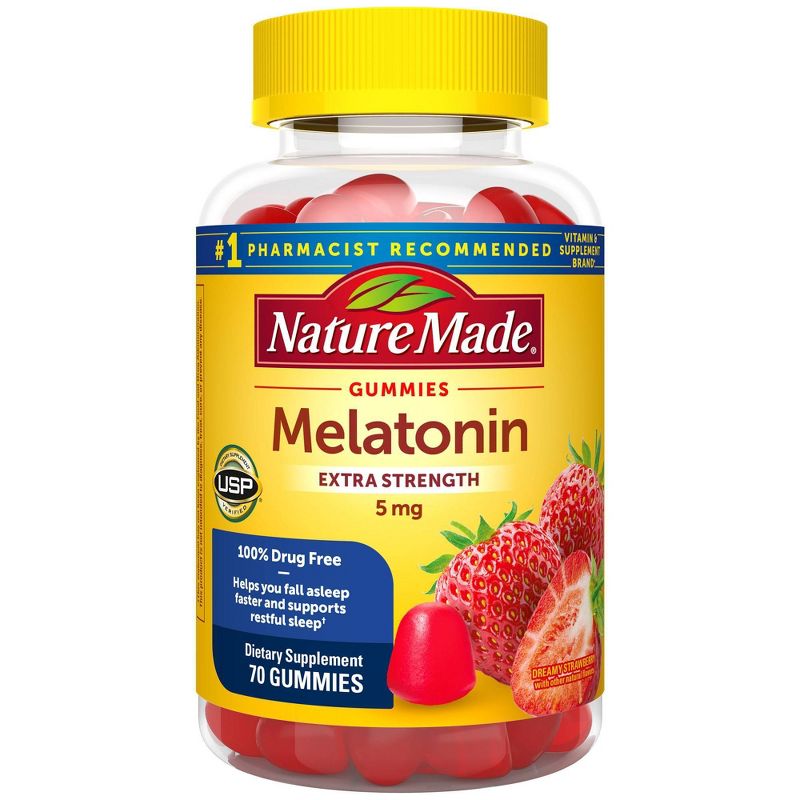 Nature Made Melatonin 5mg 100% Drug Free Sleep Aid for Adults Gummies - 70ct, 1 of 9